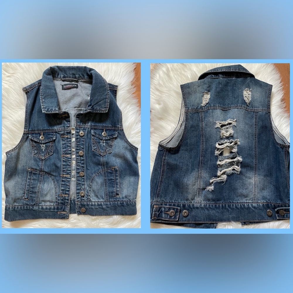 Distressed Denim Women's Vest Size Large